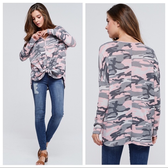 Boujee Boutique Tops - Ella Pink Long Sleeve Soft Camo Top
